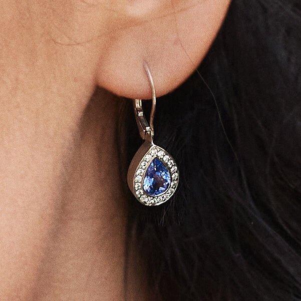 Platinum Pear Shaped Tanzanite Leverback Earrings - Chris Correia