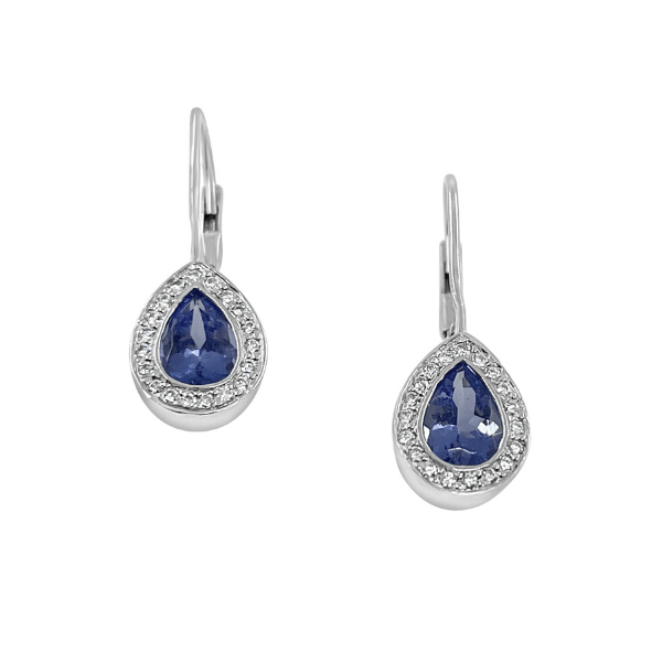 Platinum Pear Shaped Tanzanite Leverback Earrings - Chris Correia