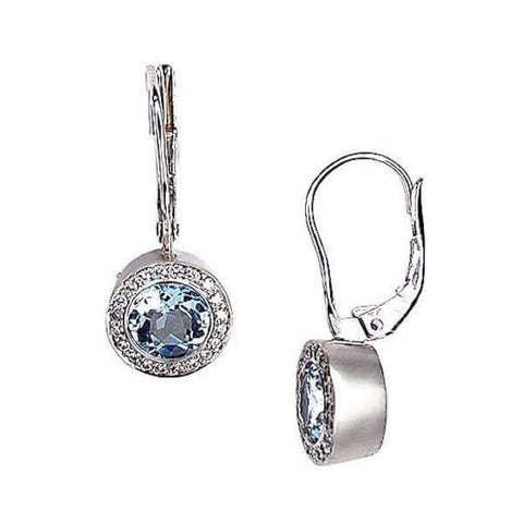 Platinum Round Aquamarine Diamond Leverback Earrings - Chris Correia