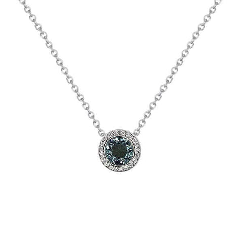 Platinum Round Aquamarine Diamond Necklace - Chris Correia