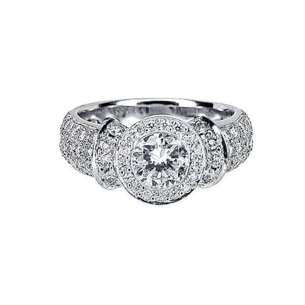 Platinum Round Diamond Pave Band Engagement Ring - Chris Correia