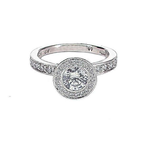 Platinum Round Diamond Pave Band Engagement Ring - Chris Correia