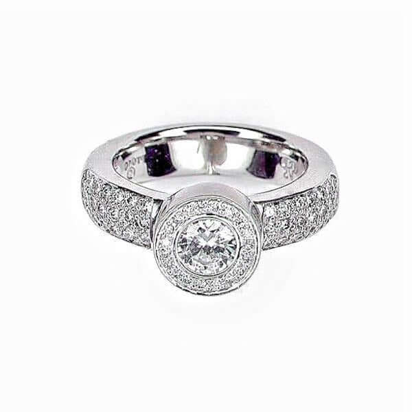 Platinum Round Diamond Pave Band Engagement Ring - Chris Correia