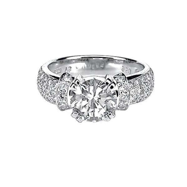 Platinum Round Diamond Prong Pave Band Engagement Ring - Chris Correia
