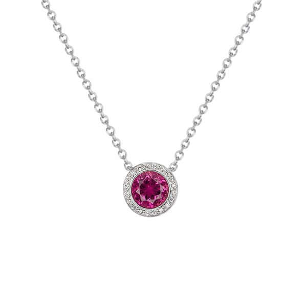 Platinum Round Pink Tourmaline Diamond Necklace - Chris Correia