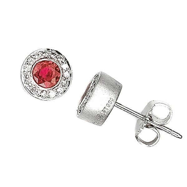 Platinum Round Ruby Diamond Stud Earrings - Chris Correia