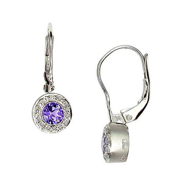 Platinum Round Tanzanite Diamond Leverback Earrings - Chris Correia