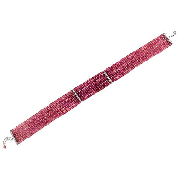 Platinum Six Strand Pink Tourmaline Diamond Gumdrop Choker Necklace - Chris Correia