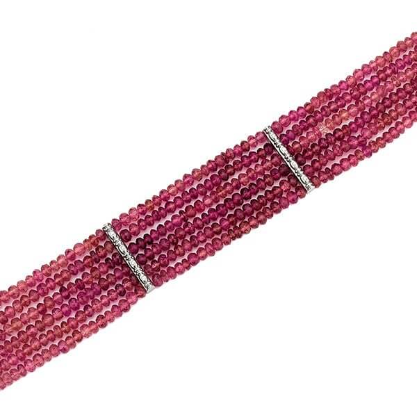 Platinum Six Strand Pink Tourmaline Diamond Gumdrop Choker Necklace - Chris Correia