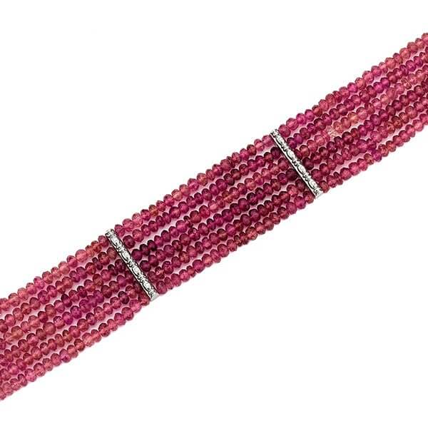 Platinum Six Strand Pink Tourmaline Diamond Gumdrop Choker Necklace | Chris Correia Fine Jewelry