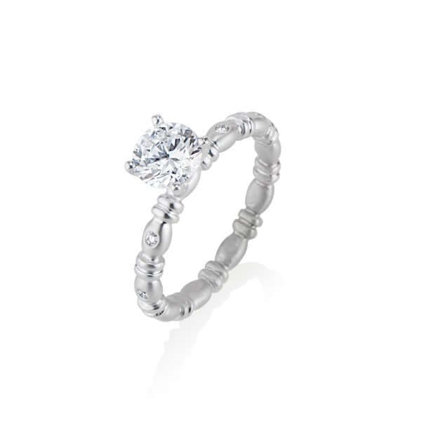 Platinum Skinny 'Gumdrop' Round Diamond Band Prong Engagement Ring - Chris Correia