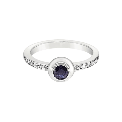 Platinum Small Round Blue Sapphire Pave Diamond Ring - Chris Correia