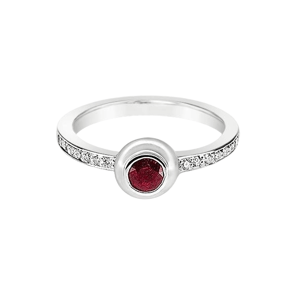 Platinum Small Round Ruby Pave Diamond Ring - Chris Correia