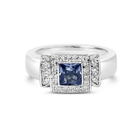 Platinum Small Square Tanzanite Diamond Ring - Chris Correia