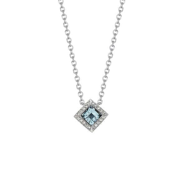 Platinum Square Aquamarine Diamond Necklace - Chris Correia