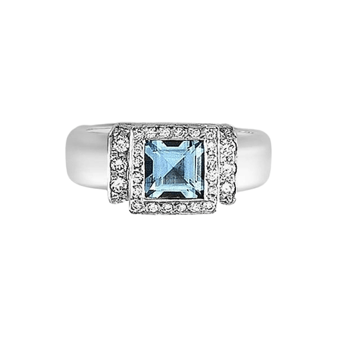 Platinum Square Aquamarine Diamond Ring - Chris Correia