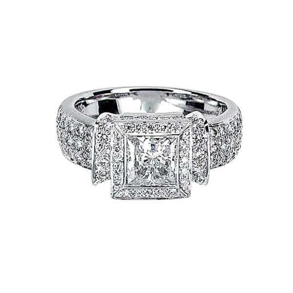 Platinum Square Diamond Engagement Pave Band Princess Ring - Chris Correia