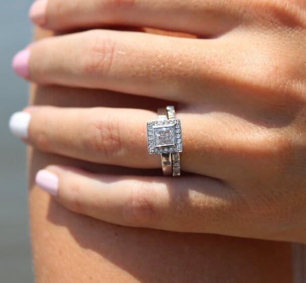 Platinum Square Diamond Pave Band Engagement Ring - Chris Correia