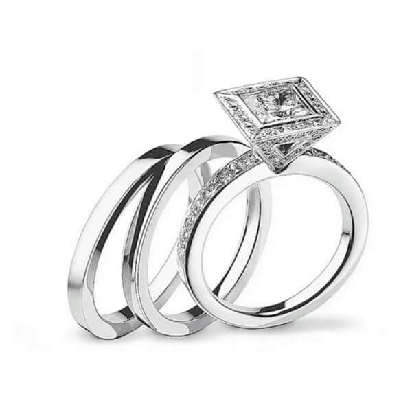 Platinum Square Diamond Pave Band Engagement Ring - Chris Correia