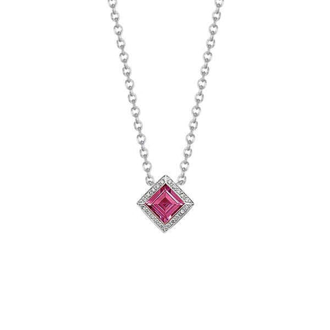 Platinum Square Pink Tourmaline Diamond Necklace - Chris Correia