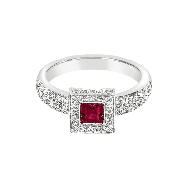 Square ruby ring with diamonds Clearance