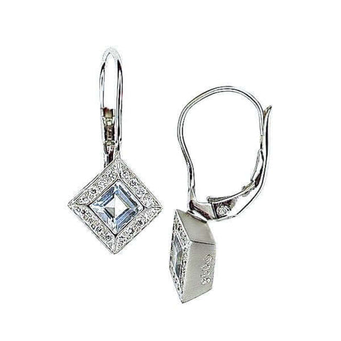 Platinum Square Shaped Aquamarine Diamond Leverback Earrings - Chris Correia
