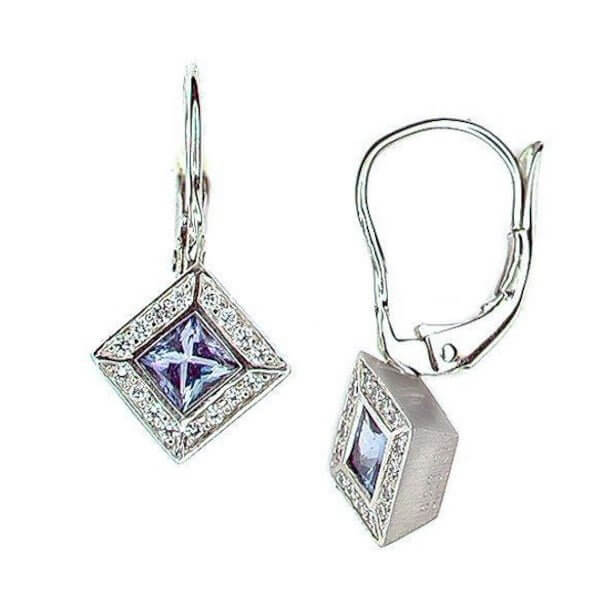 Platinum Square Tanzanite Diamond Leverback Earrings - Chris Correia