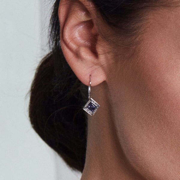 Platinum Square Tanzanite Diamond Leverback Earrings - Chris Correia