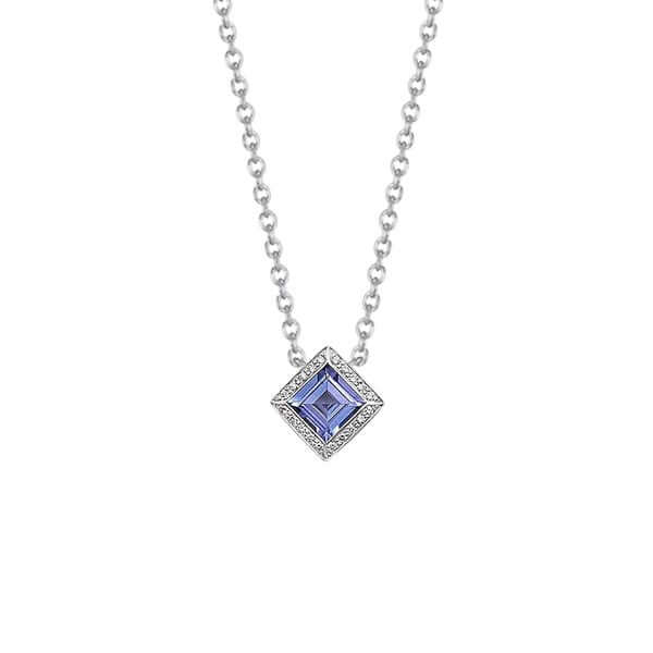 Platinum Square Tanzanite Diamond Necklace - Chris Correia