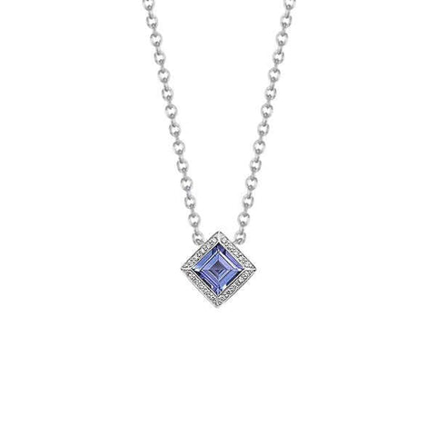 Platinum Square Tanzanite Diamond Necklace - Chris Correia