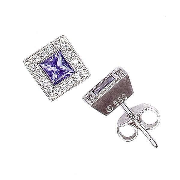 Platinum Square Tanzanite Diamond Stud Earrings - Chris Correia