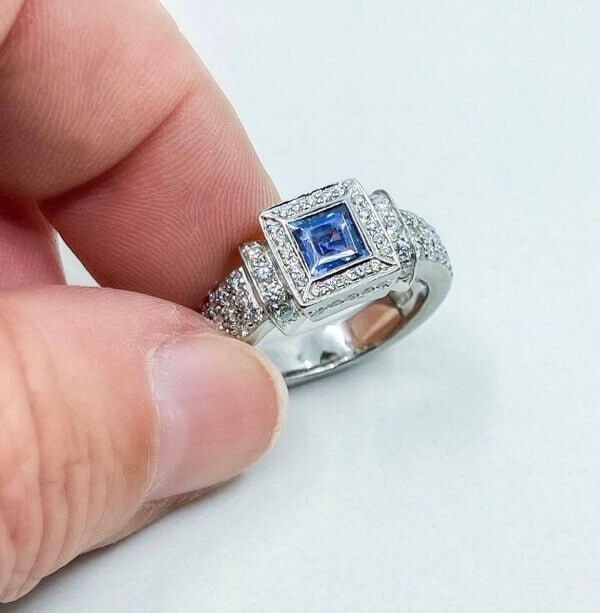 Platinum Square Tanzanite Pave Diamond Ring - Chris Correia