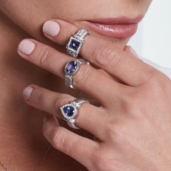 Platinum Square Tanzanite Pave Diamond Ring - Chris Correia