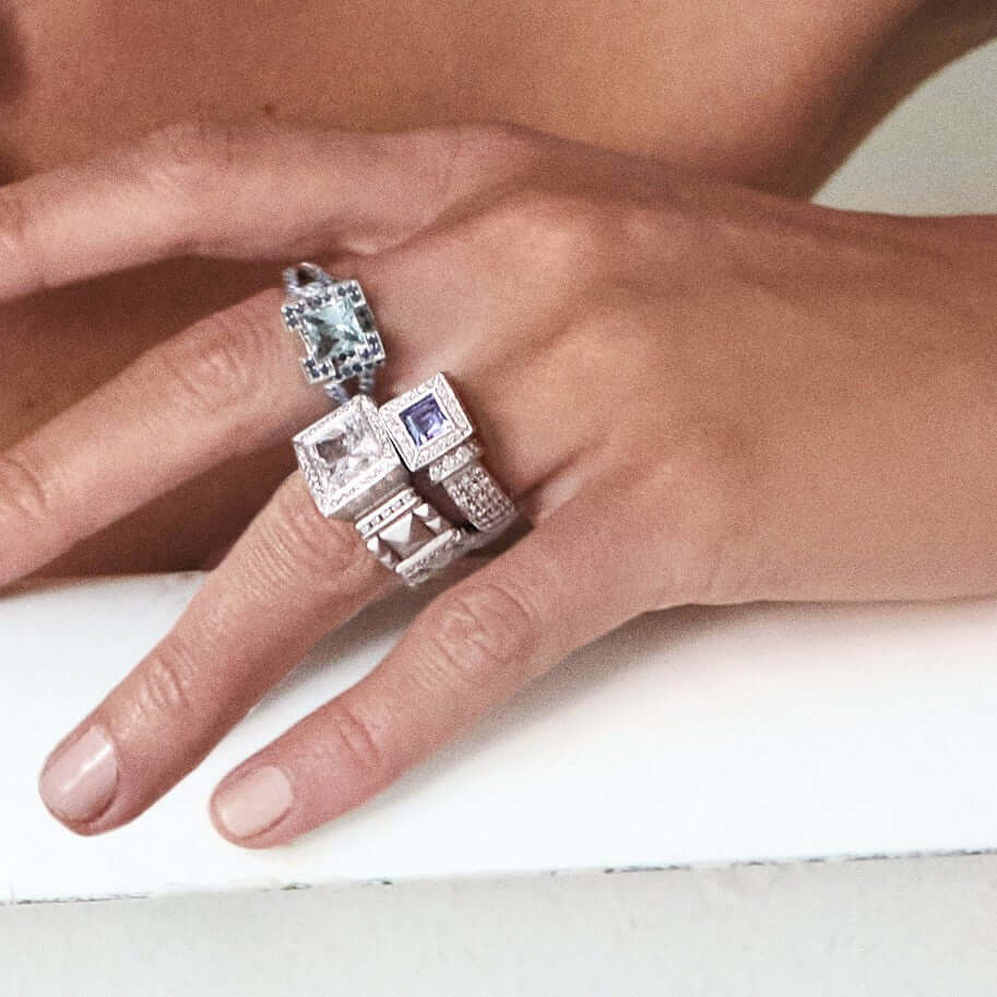 Platinum Square Tanzanite Pave Diamond Ring - Chris Correia