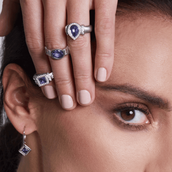 Platinum Square Tanzanite Pave Diamond Ring - Chris Correia