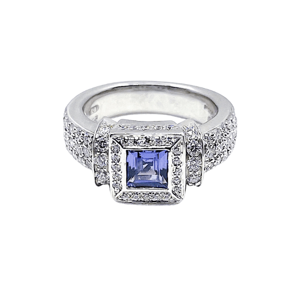 Platinum Square Tanzanite Pave Diamond Ring - Chris Correia