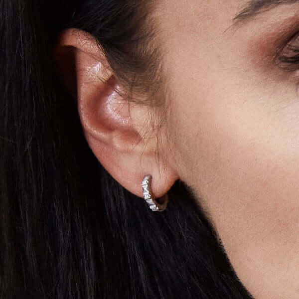 Platinum 'Sugarloaf' Diamond Hoop Earrings - Chris Correia
