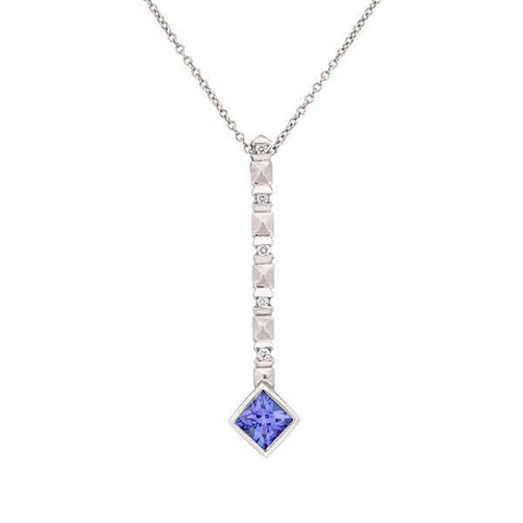 Platinum ‘Sugarloaf’ Princess cut Tanzanite Diamond Necklace - Chris Correia