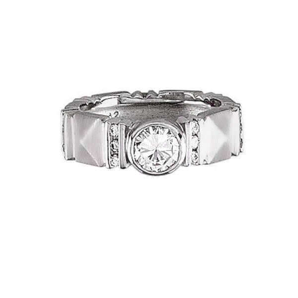 Platinum Wide 'Sugarloaf' Round Diamond Engagement Ring - Chris Correia